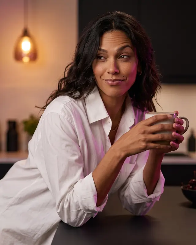 Ana, sua amiga na Sense, com uma caneca na mão